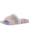 Shoe Land Best Wishes Womens Faux Fur Rhinestone Slide Sandals In Multi