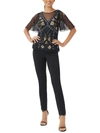 ADRIANNA PAPELL WOMENS ILLUSION EMBELLISHED BLOUSE