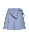 Chloé Bow Detail Linen Shorts In Pebble Blue