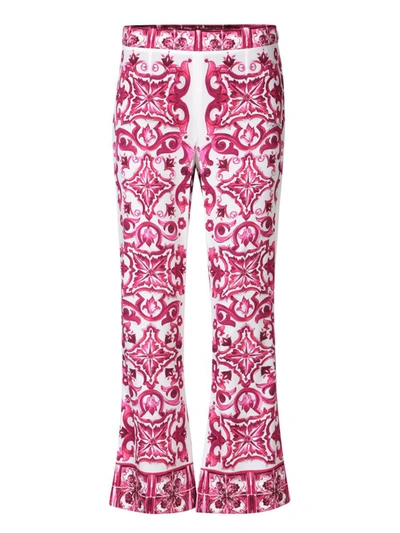 Dolce & Gabbana Trumpet Trousers Maiolica Print In Pink