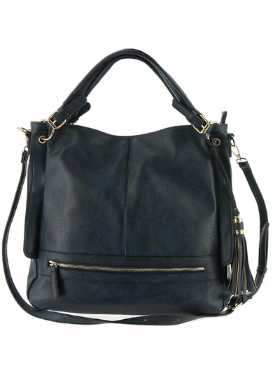 Urban Expressions Finley Womens Pebbled Vegan Leather Hobo Handbag In Blue