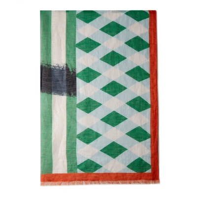 Mulberry Hand-painted With Vichy Rectangular Scarf In Green