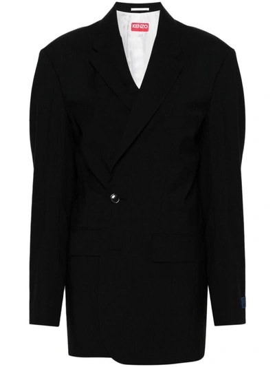 Kenzo Solid Kimono Blazer Clothing In Black