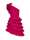 Marchesa Notte Taffeta One-shoulder Tiered Mini Dress In Fuchsia