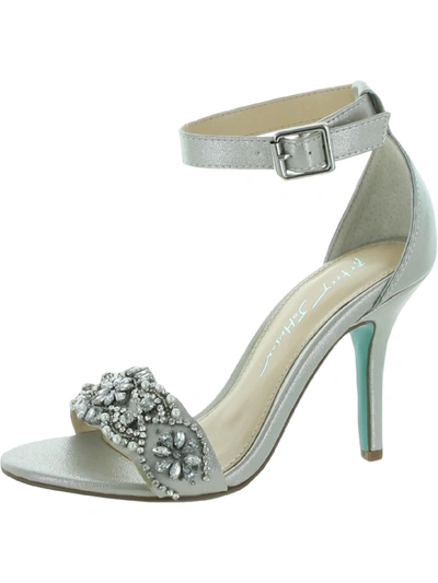 Betsey Johnson Gina Womens Faux Leather Ankle Strap Dress Sandals In Silver