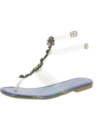 Shoe'n Tale Womens Embellished Snake Thong Sandals In Silver