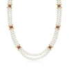 Ross-simons 4.5-5.5mm Cultured Pearl And Ruby Station Necklace In 18kt Gold Over Sterling In Silver