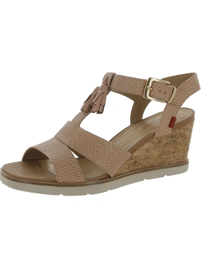 Marc Joseph Irving St. Womens Leather Snake Print Wedge Sandals In Beige