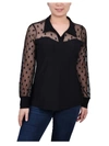 NY COLLECTION PETITES WOMENS MESH SLEEVES COLLARED BLOUSE
