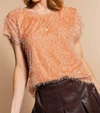 Kori Shaggy Brocade Metallic Eyelash Top In Salmon In Multi