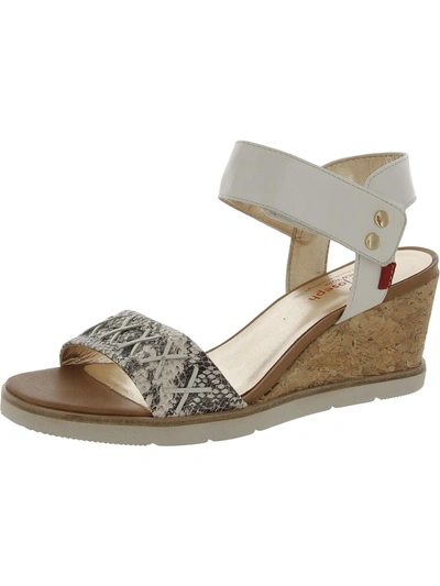 Marc Joseph Dyckman St. Womens Leather Snake Print Wedge Sandals In White