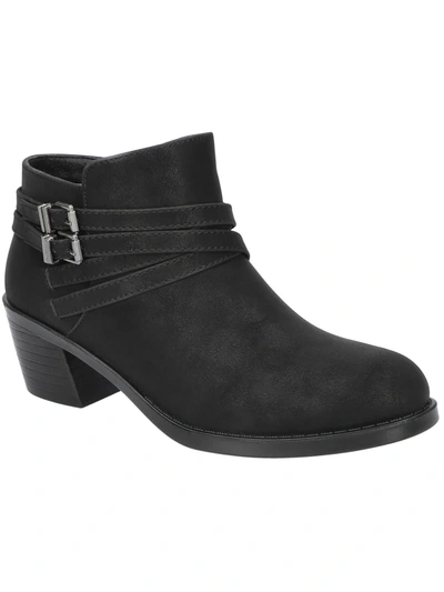 Easy Street Kory Womens Faux Leather Block Heel Ankle Boots In Black