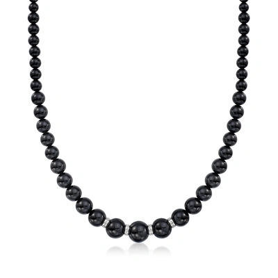 Ross-simons 5-11mm Onyx Bead Necklace With . Diamonds In Sterling Silver In Black