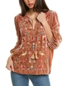 Johnny Was Clara Silk-blend Blouse In Brown