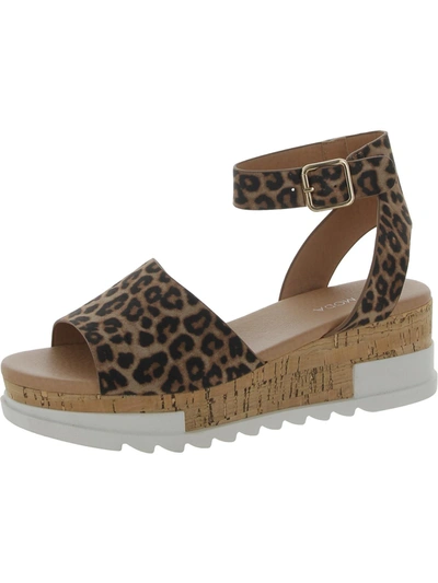 Top Moda Tobias 8 Womens Faux Suede Leopard Print Wedge Sandals In Brown