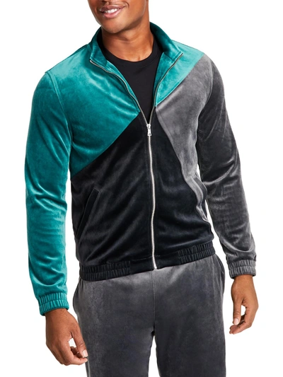 Inc Mens Velour Colorblock Track Jacket In Blue