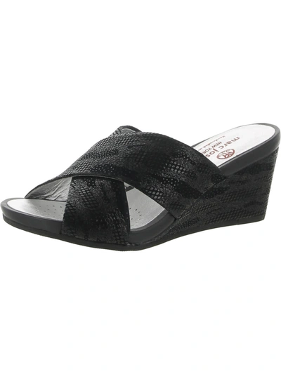 Marc Joseph Beach St. Womens Leather Shimmer Wedge Sandals In Black