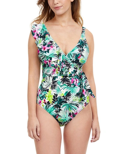 PROFILE BY GOTTEX BEAUTIFUL DAY V-NECK ONE SHOULDER RUFFLE ONE-PIECE