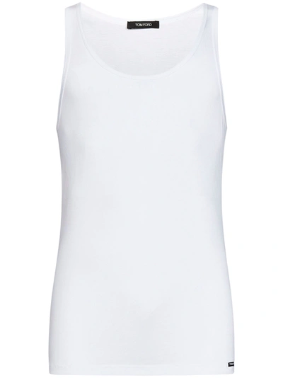 Tom Ford White Cotton And Modal Tank Top In Bianco