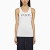 Patou Ribbed Sleeveless Cotton Tank With Round Neckline In White