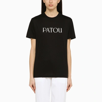 PATOU PATOU BLACK COTTON T-SHIRT WITH LOGO