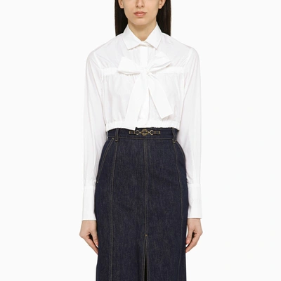 PATOU WHITE CROPPED SHIRT WITH BOW