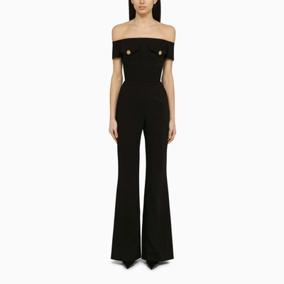 BALMAIN BLACK VISCOSE JUMPSUIT WITH JEWELLED BUTTONS