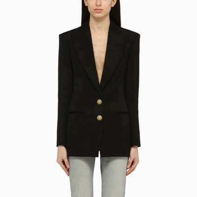 BALMAIN BLACK WOOL SINGLE-BREASTED JACKET WITH JEWELLED BUTTONS