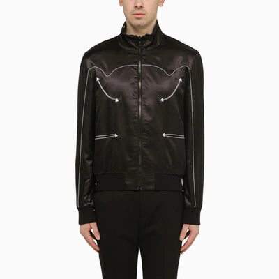 BALMAIN BLACK REVERSIBLE BOMBER JACKET WITH STARS