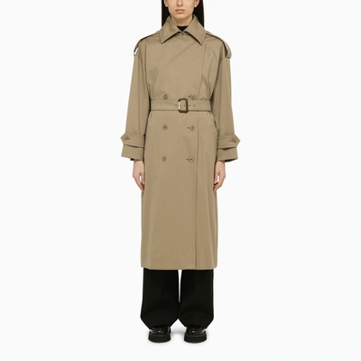 Max Mara Sand-coloured Double-breasted Trench Coat In Wool And Cotton In Cream