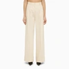 The Andamane Wide Wool-blend Pinstripe Trousers In White