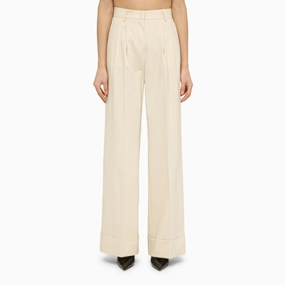 The Andamane Wide Wool-blend Pinstripe Trousers In White