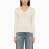 POLO RALPH LAUREN CREAM-COLOURED COTTON CABLE-KNIT SWEATER WITH LOGO