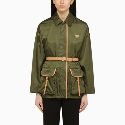 Prada Loden-coloured Jacket In Re-nylon With Logo In Green
