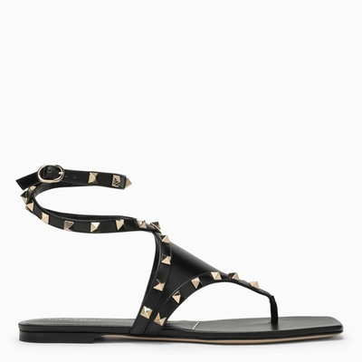 VALENTINO GARAVANI BLACK LEATHER ROCKSTUD LOW SANDAL