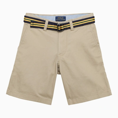 Polo Ralph Lauren Kids' Beige Cotton Bermuda Shorts With Belt In Kaki