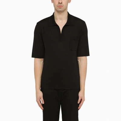 Saint Laurent Black Wool Cassandre Polo Shirt In Brown