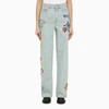 KENZO LIGHT BLUE JEANS WITH DENIM FLOWER EMBROIDERY