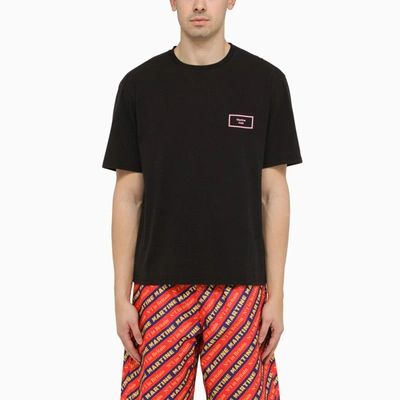 MARTINE ROSE BLACK COTTON T-SHIRT WITH LOGO