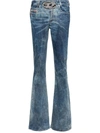 Diesel Crystal Logo Washed Flared Jeans In Blue