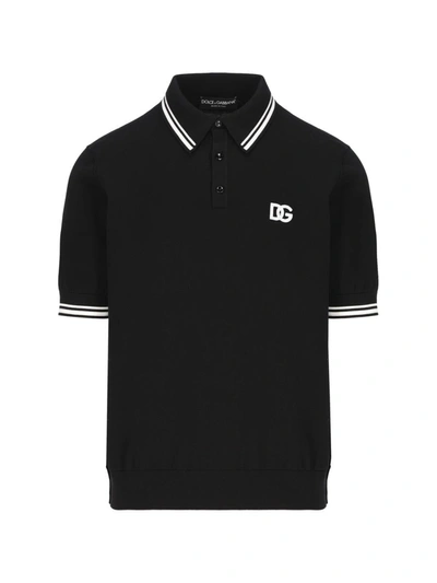 Dolce & Gabbana Logo Stripe-trim Polo Shirt In Black