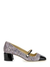 JIMMY CHOO 'ELISA 45' MULTICOLOR PUMPS WITH BLOCK HEEL IN GLITTER FABRIC AND PATENT LEATHER WOMAN