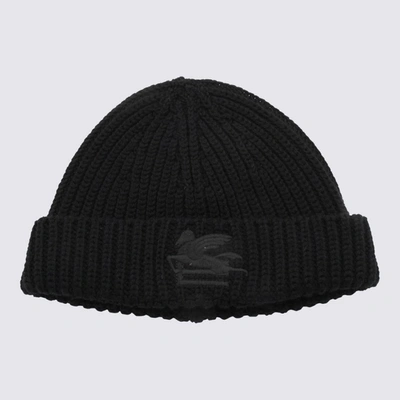 Etro Pegaso-embroidered Ribbed Beanie In Black