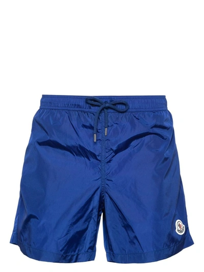 Moncler Appliqué-logo Drawstring Swim Shorts In Bright Blue