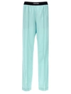 Tom Ford Jacquard-trimmed Stretch-silk Satin Wide-leg Pants In Blue