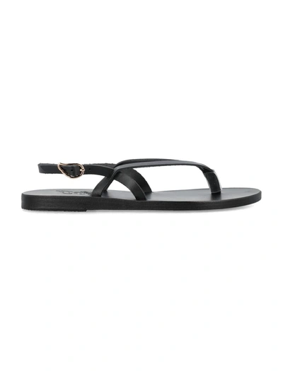 Ancient Greek Sandals Synthesis Flat Leather Sandals In Black