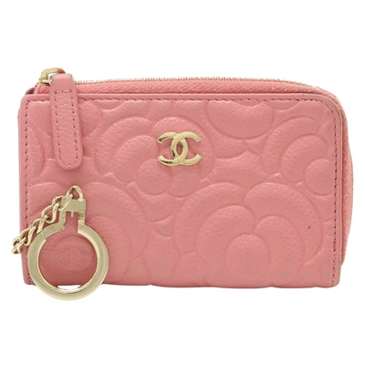 Pre-owned Chanel Camellia Pink Leather Wallet  ()