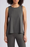 Eileen Fisher Crewneck Jersey Tank In Grove
