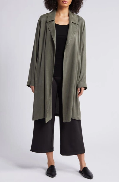 Eileen Fisher Notched-lapel Garment-dyed Woven Coat In Grove