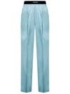 Tom Ford Jacquard-trimmed Stretch-silk Satin Wide-leg Pants In Azzurro